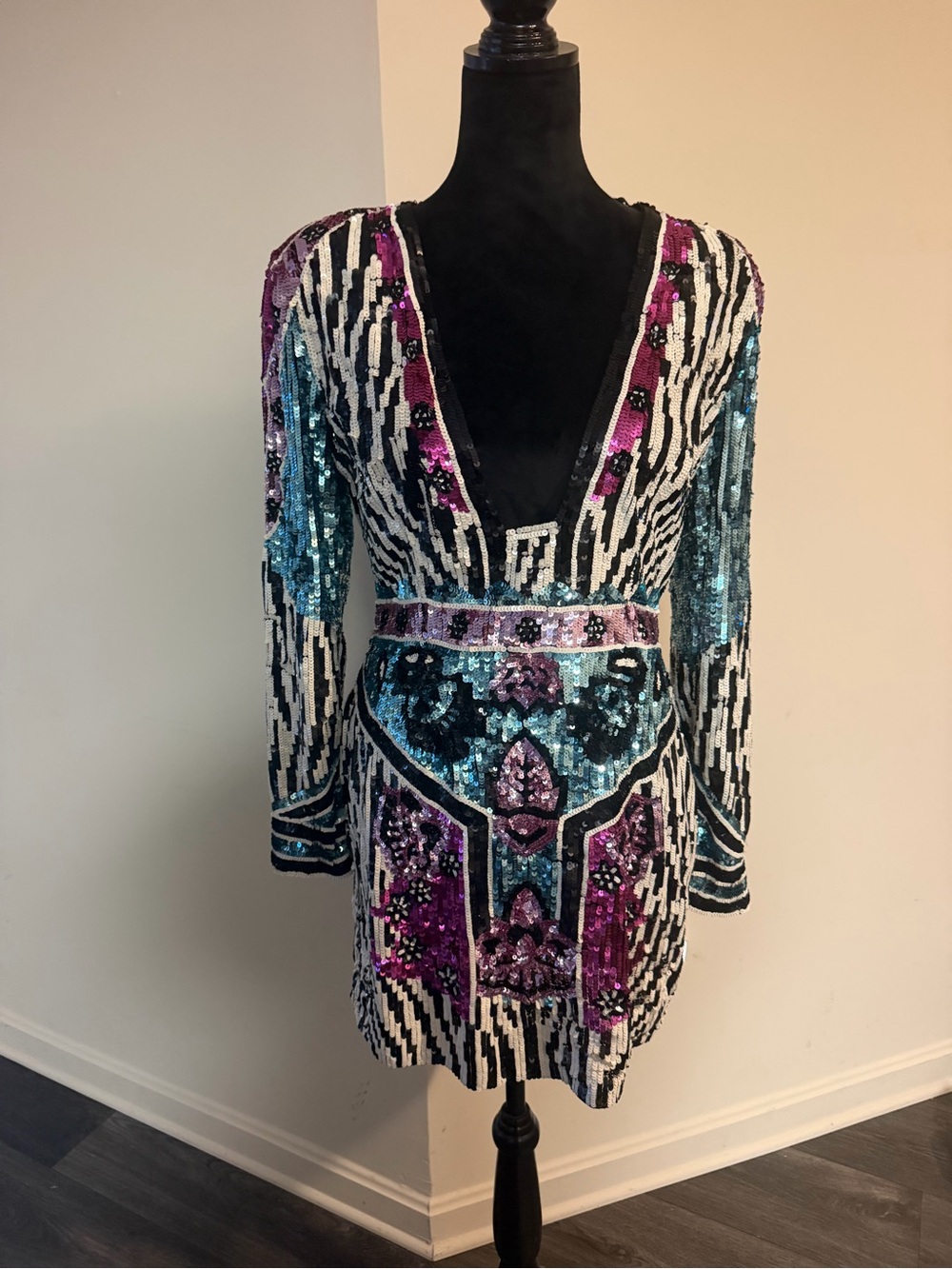 Peace + Love Missguided Sequin Embellished Dress Multicolor US 10 UK 14